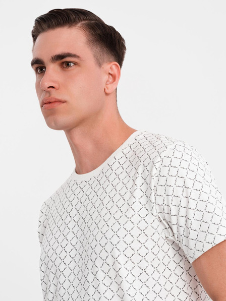 Ombre Clothing Pánske pletené tričko s celoplošnou potlačou - biele