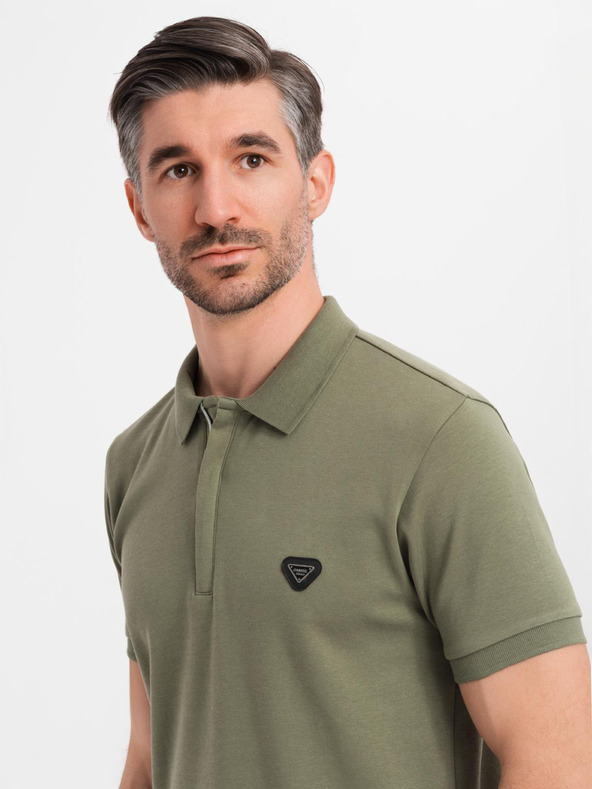 Ombre Clothing Pánska polokošeľa so zipsom - olivová