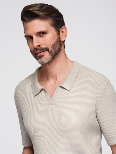 Ombre Clothing Pánska polokošeľa bez gombíkov s otvoreným golierom - svetlo sivá