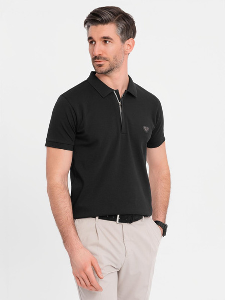 Ombre Clothing Pánska polokošeľa so zipsom - čierna