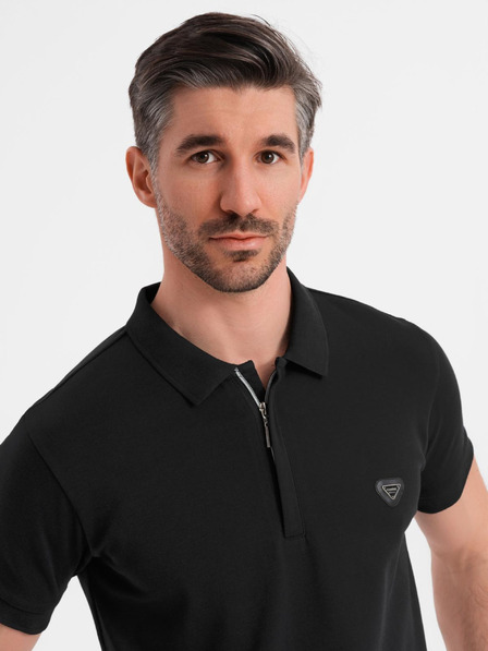 Ombre Clothing Pánska polokošeľa so zipsom - čierna