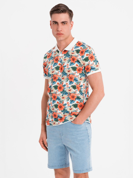 Ombre Clothing Bavlnená polokošeľa s kvetinovým potlačou - biela