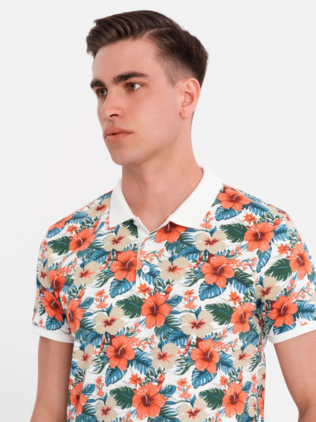 Ombre Clothing Bavlnená polokošeľa s kvetinovým potlačou - biela
