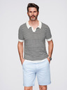 Ombre Clothing Pánska pletená polokošeľa bez gombíkov v námorníckych pruhoch - čierno-biela