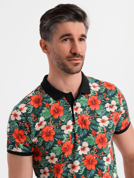 Ombre Clothing Bavlnená polokošeľa s kvetinovým potlačou - čierna