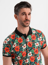 Ombre Clothing Bavlnená polokošeľa s kvetinovým potlačou - čierna