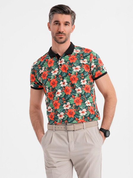 Ombre Clothing Bavlnená polokošeľa s kvetinovým potlačou - čierna