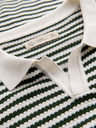Ombre Clothing Pánska pletená polokošeľa bez gombíkov v námorníckych pruhoch - biela a olivovo zelená