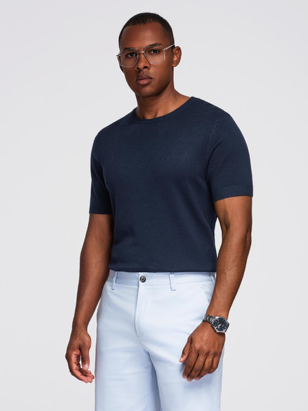 Ombre Clothing Pánska klasická pletená žebrovaná košeľa - tmavo modrá