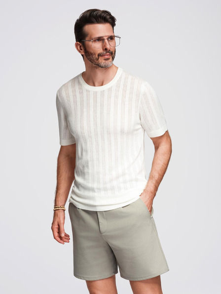 Ombre Clothing Pánsky sveter s okrúhlym výstrihom a krátkymi rukávmi - biely