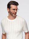 Ombre Clothing Pánsky sveter s okrúhlym výstrihom a krátkymi rukávmi - biely