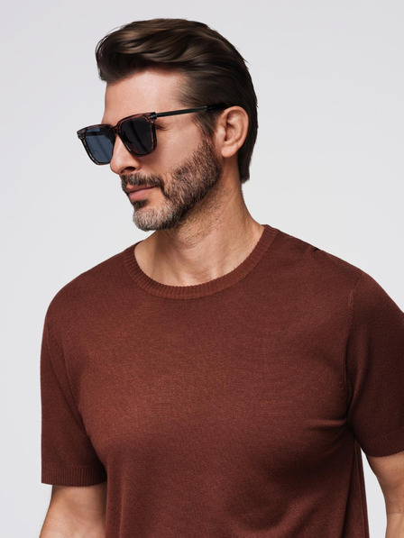 Ombre Clothing Pánska klasická pletená košeľa so žebrovanými manžetami - teplá hnedá