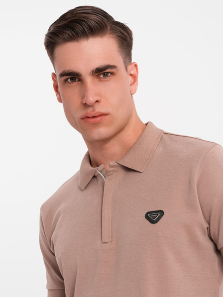 Ombre Clothing Pánska polokošeľa so zipsom - svetlo hnedá