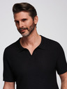 Ombre Clothing Pánska pletená polokošeľa bez gombíkov - čierna