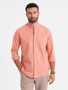 Ombre Clothing Pánska plátená košeľa so stojačikom a vreckom REGULAR FIT - ružová