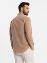 Ombre Clothing Pánska plátená košeľa so stojačikom a vreckom REGULAR FIT - svetlo hnedá