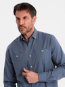 Ombre Clothing Pánska plátená košeľa s klasickým golierom a vreckami REGULAR FIT - modrá