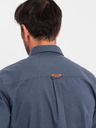 Ombre Clothing Pánska plátená košeľa s klasickým golierom a vreckami REGULAR FIT - modrá