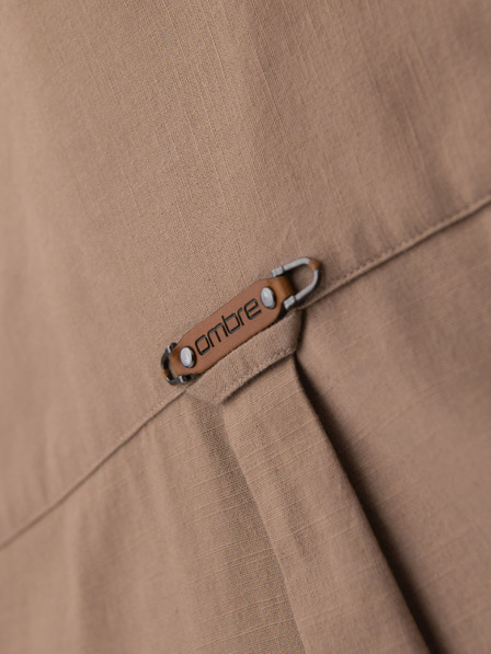 Ombre Clothing Pánska ľanová košeľa s klasickým golierom a vreckami REGULAR FIT - svetlo hnedá
