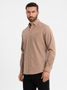 Ombre Clothing Pánska ľanová košeľa s klasickým golierom a vreckami REGULAR FIT - svetlo hnedá