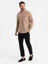 Ombre Clothing Pánska ľanová košeľa s klasickým golierom a vreckami REGULAR FIT - svetlo hnedá