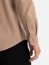 Ombre Clothing Pánska ľanová košeľa s klasickým golierom a vreckami REGULAR FIT - svetlo hnedá