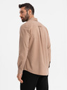 Ombre Clothing Pánska ľanová košeľa s klasickým golierom a vreckami REGULAR FIT - svetlo hnedá