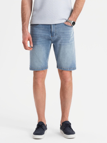 Ombre Clothing Pánske džínsové kraťasy klasického strihu - svetlo modré