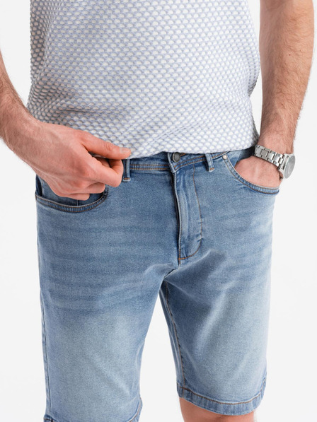 Ombre Clothing Pánske džínsové kraťasy klasického strihu - svetlo modré