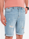 Ombre Clothing Pánske džínsové kraťasy s roztrhanými nohavicami - svetlo modré