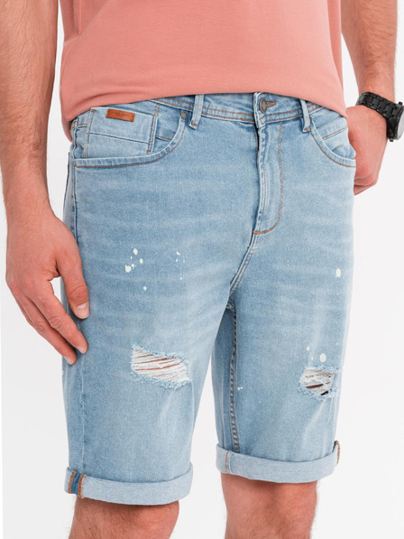 Ombre Clothing Pánske džínsové kraťasy s roztrhanými nohavicami - svetlo modré