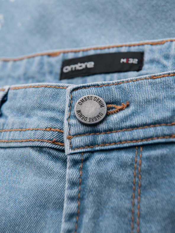 Ombre Clothing Pánske džínsové kraťasy s roztrhanými nohavicami - svetlo modré