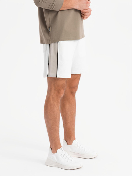 Ombre Clothing Pánske krátke teplákovové kraťasy so širokými pruhmi - biele