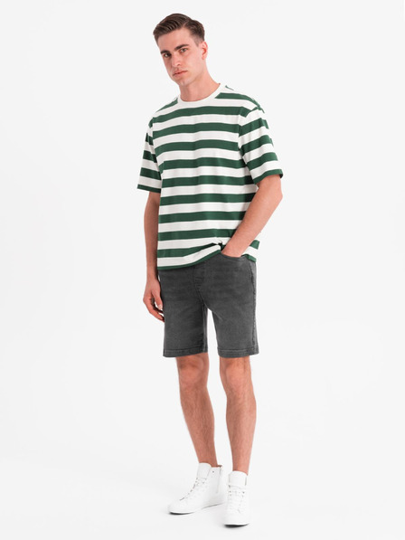 Ombre Clothing Pánske šortky s elastickým pásom a praným efektom - šedé