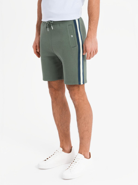 Ombre Clothing Pánske teplákovové šortky s lemovaním a rebrovaným pásom - olivové