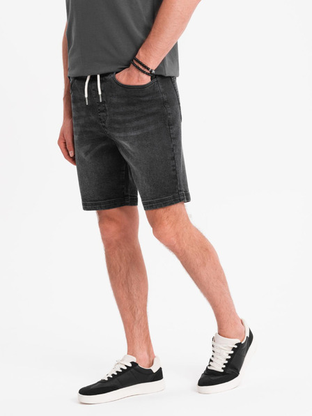 Ombre Clothing Pánske šortky s elastickým pásom a praným efektom - čierne