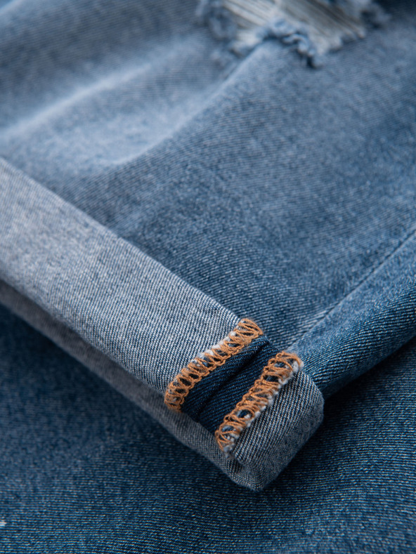 Ombre Clothing Pánske krátke džínsové šortky s roztrhanými nohavicami - modré