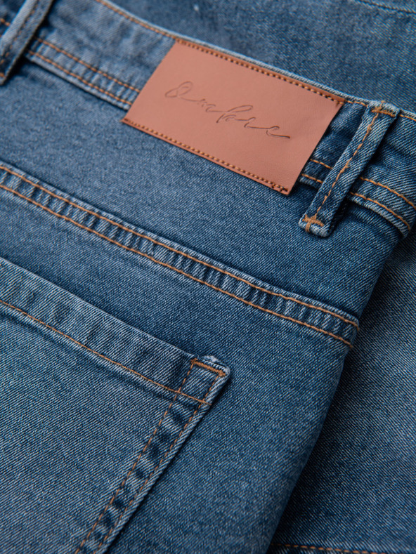 Ombre Clothing Pánske krátke džínsové šortky s roztrhanými nohavicami - modré