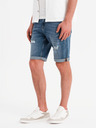 Ombre Clothing Pánske krátke džínsové šortky s roztrhanými nohavicami - modré