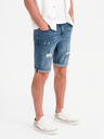 Ombre Clothing Pánske krátke džínsové šortky s roztrhanými nohavicami - modré