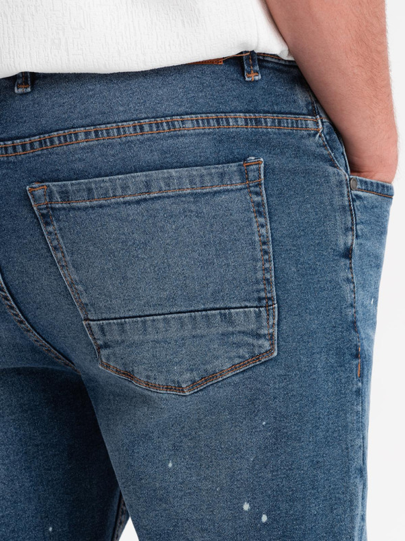 Ombre Clothing Pánske krátke džínsové šortky s roztrhanými nohavicami - modré