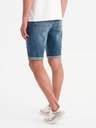 Ombre Clothing Pánske krátke džínsové šortky s roztrhanými nohavicami - modré