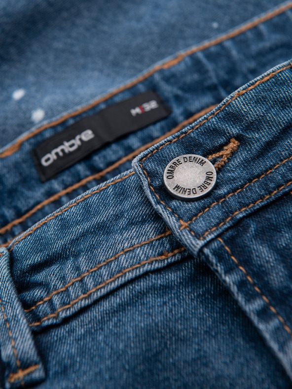 Ombre Clothing Pánske krátke džínsové šortky s roztrhanými nohavicami - modré