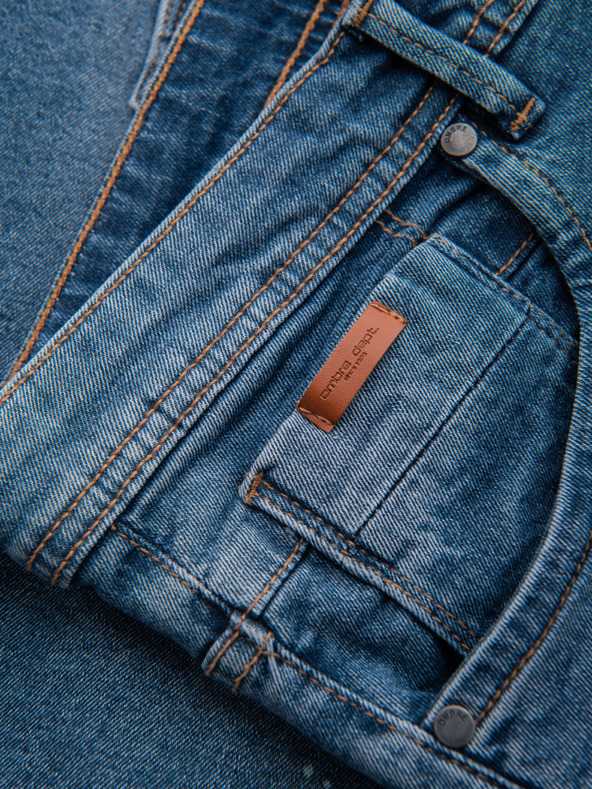 Ombre Clothing Pánske krátke džínsové šortky s roztrhanými nohavicami - modré