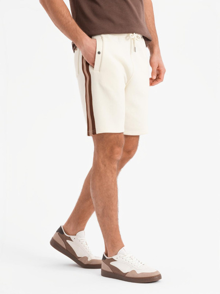 Ombre Clothing Pánske teplákovové šortky s lemovaním a rebrovaným pásom - krémové