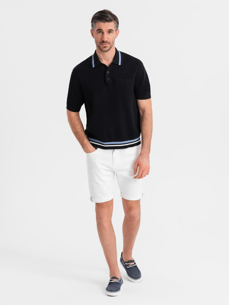 Ombre Clothing Pánske džínsové šortky s ohrnutým lemom - biele