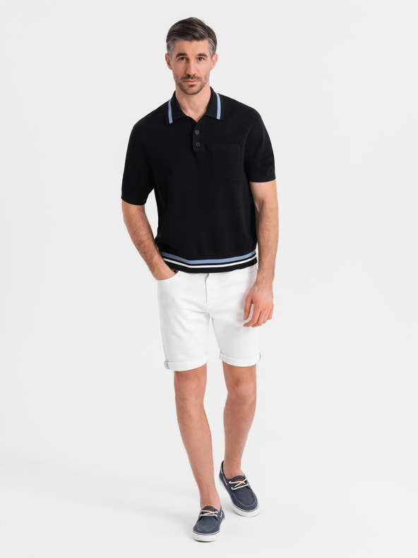 Ombre Clothing Pánske džínsové šortky s ohrnutým lemom - biele
