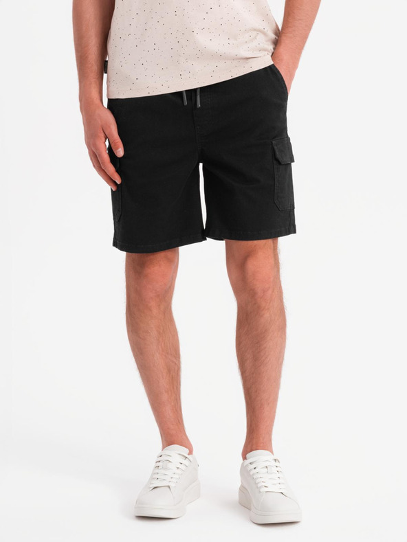 Ombre Clothing Pánske bavlnené šortky s elastickým pásom - čierne