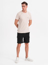 Ombre Clothing Pánske bavlnené šortky s elastickým pásom - čierne