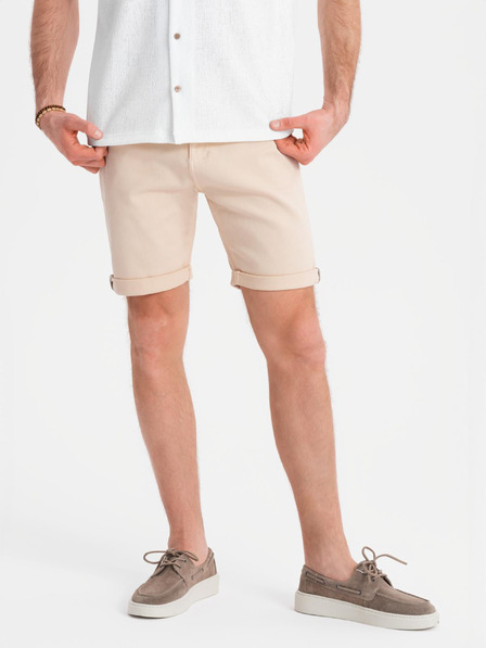 Ombre Clothing Pánske džínsové šortky s ohrnutým lemom - krémové